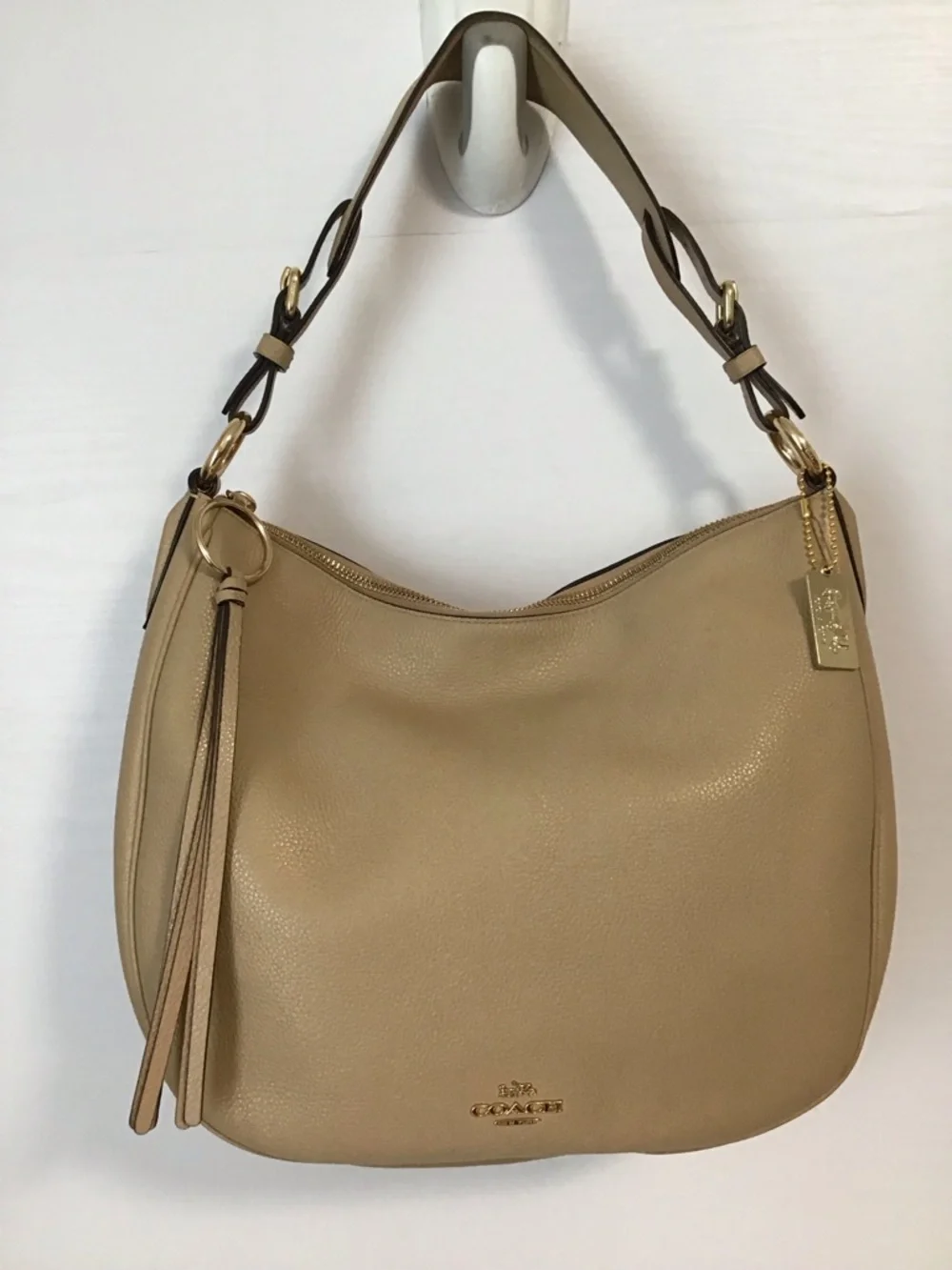 Coach Pebbled Leather Hobo Beige